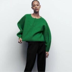 Zara Vibrant Green Crew Neck Sweater
